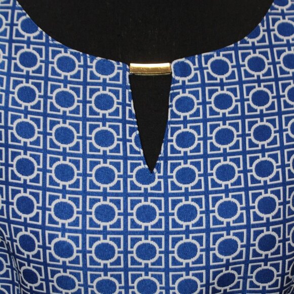 Tahari Levine Studio A-Line Sleeveless Dress Zip-Up Blue & White - Picture 4 of 15